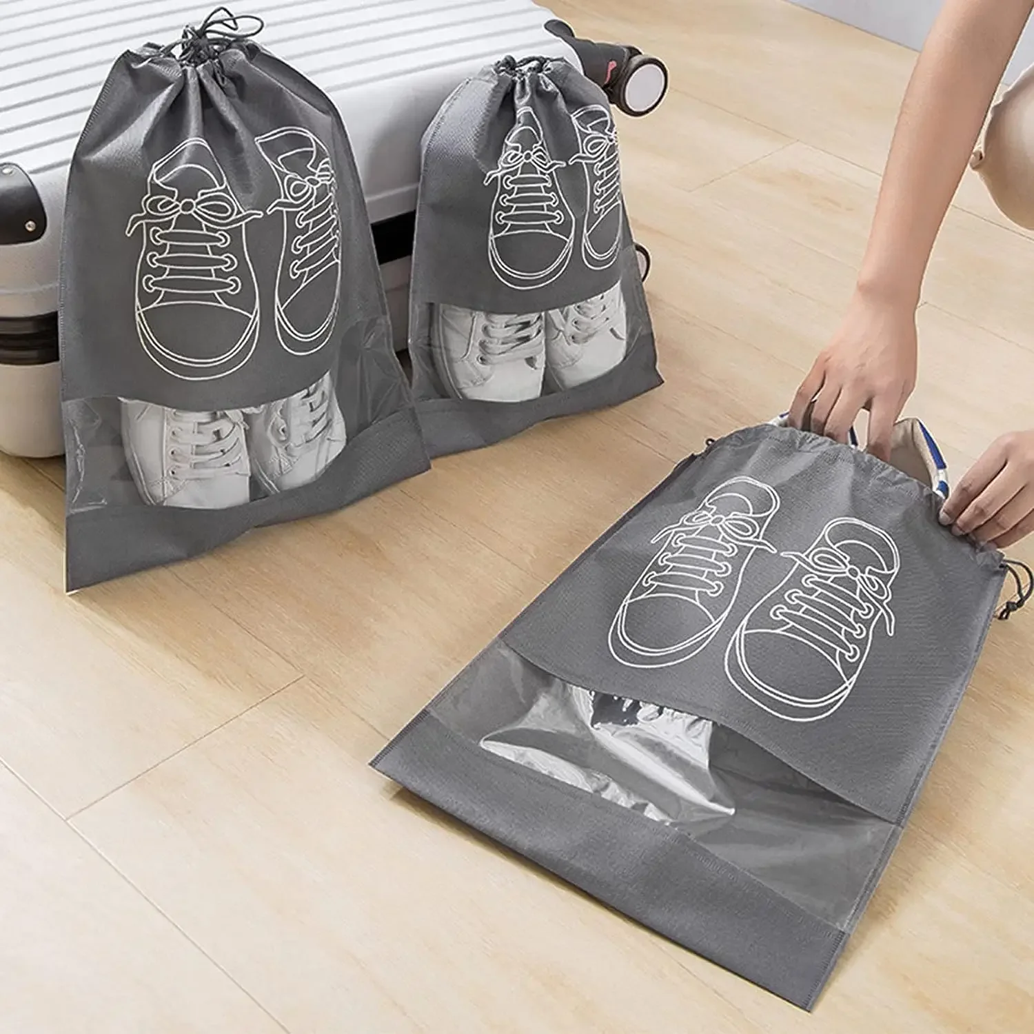Shoe Bag Dust - 5/10 個靴収納オーガナイザーバッグ不織布靴ダストバッグポータブル旅行靴バッグ靴収納パッキングポーチオーガナイザー
